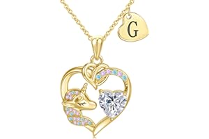 C-leen Unicorn Gifts for Girls Kids - Colorful CZ Heart Initial Necklaces Unicorn Necklace for Girls Jewelry Christmas Birthday Gifts for Little Girl
