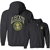 US ARMY FULL-ZIP UP HOODED SWEATSHIRT ARMY LOGO CREST PATRIOTIC CLOTHING (F&B)
