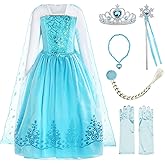ReliBeauty Girls Sequin Princess Costume Long Sleeve Dress up, Light Blue(with Accessories), 5