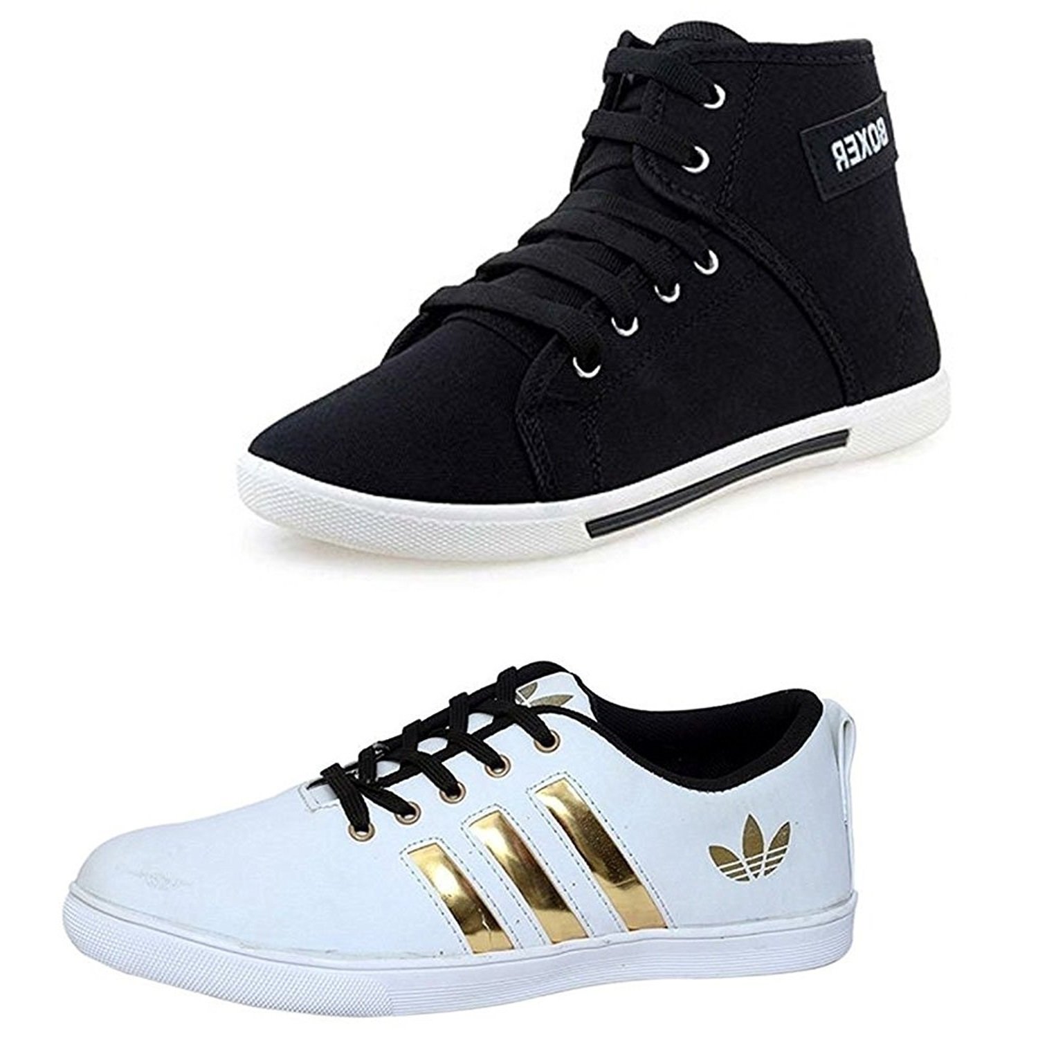 jabra classic white-gold & black synthetic leather casual shoes