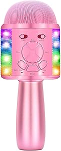 BONAOK Karaoke Microphone for Kids, Portable Wireless Bluetooth Singing Mic with Flashing Lights & Magic Voices, Fun for Girls and Boys Home Party Birthday Christmas(V07 Pink)