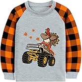 Toddler Boy Thanksgiving Shirt Pumpkin Monster Truck Dino Turkey Orange Plaid Long Sleeve Tshirt Tops 2-7 Years