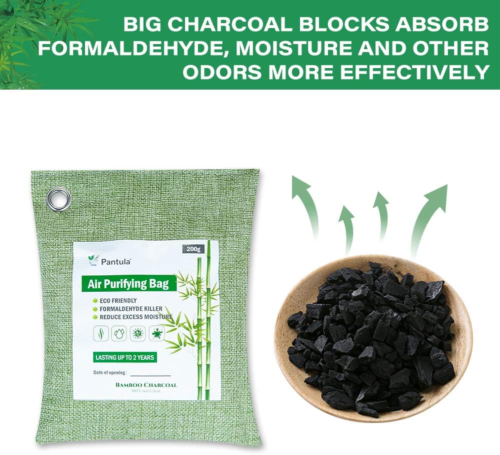 Pantula Bamboo Charcoal Bags - Activated Charcoal, Air purifying bags 12 Pack, Odor absorber (200G*4 50G*8) Air Freshener Natural Fresh, Charcoal bags for Home Pet Car with Activated Charcoal Natural Absorb: Kitchen & Dining
