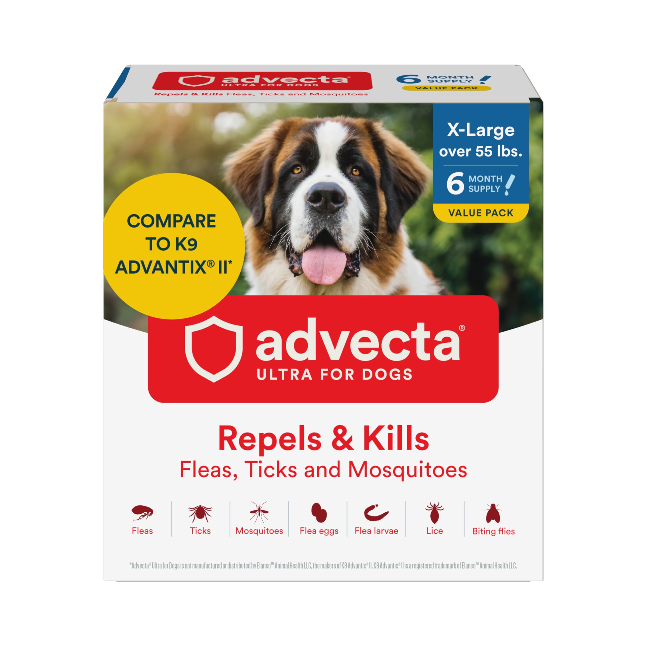 Advecta Ultra Flea and Tick Prevention for Dogs - Extra Large Dog Flea and Tick Treatment & Control - Mosquito Repellent - Fast Acting Waterproof Topical Drops, 6 Month Supply