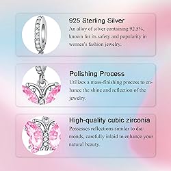 Alstade Butterfly Dangle Charm Pink Glass 925