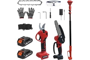 LOFINKU Electric Pruner Kit, 3 in 1, Max 8 ft, 2 Pcs Batteries, 6 inches cordless chainsaw & electric pruning shears with Max 8 ft Extension Pole, SK5 Blades RED