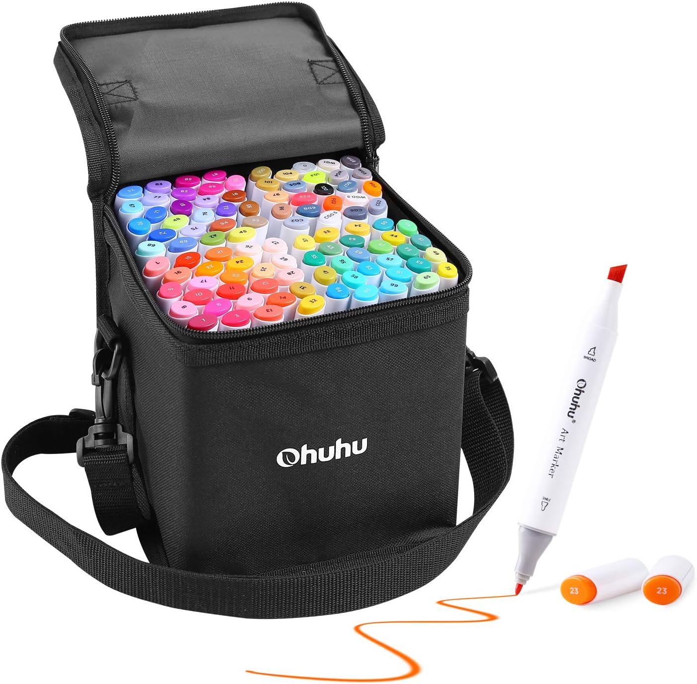 Amazon Co Jp Ohuhu マーカーペン 100色 コミック用 油性 アルコールマーカー 太細両端 画材 キャリングケース付き ホビー