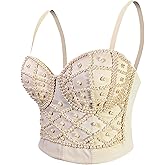 VEENDEO Women's Strap Beads Bustier Corset Crop Top Club Party Bra