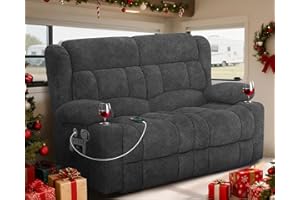 MisUMis RV Loveseat Recliner Sofa, Wall Hugger Reclining Loveseat RV Couch with USB Ports, Cup Holders, Pockets, 150° Adjustable RV Furniture Velvet Fabric Recliners for Travel & Home Theater Seating