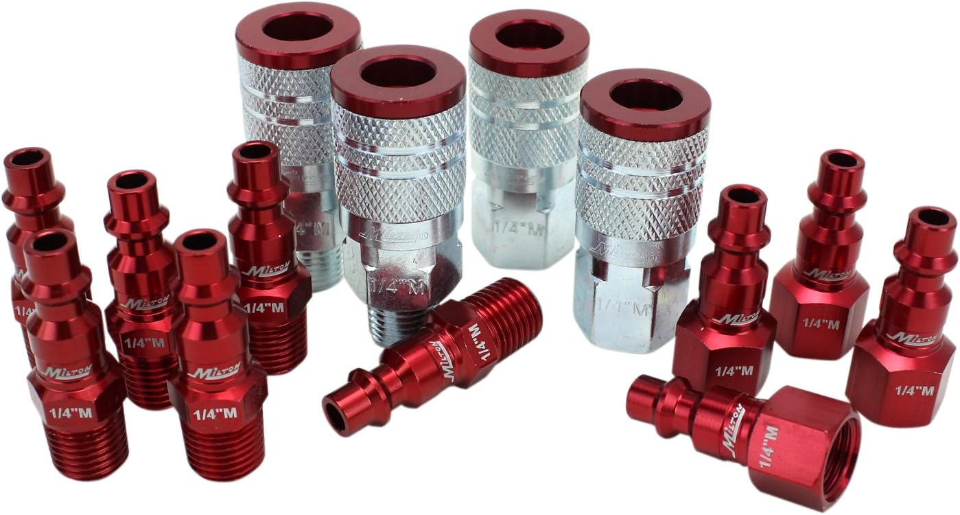 ColorFit by Milton Coupler & Plug Kit - (M-Style, Red) - 1/4" NPT, (14-Piece) - - 