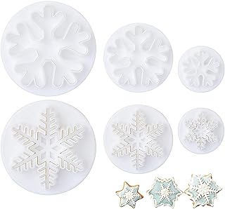 LIHAO 6tlg Fondant Ausstecher Schneeflocken Ausstechformen Auswerfer Stempel Tortendeko Set für Kuchen Torte Kekse Schokolade Gelee, Weiß (MEHRWEG)