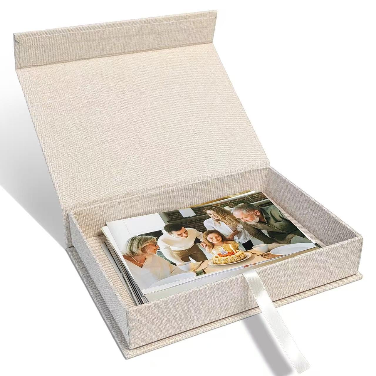 Photo 1 of Sprsthai 5x7 Archival Photo Storage Box with Lid – Stackable Memory Keepsake Organizer for Photos, Certificates, Jewelry & Scrapbooking Supplies Beige