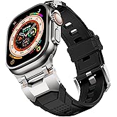 Rubber Bands Compatible with Apple Watch Ultra 3/2/1 Band 49mm 45mm 44mm 42mm for Men Women,Designer Rugged Durable Silicone Strap with Metal Connector for iWatch Series 11 10 9 8 7 6 5 4 SE