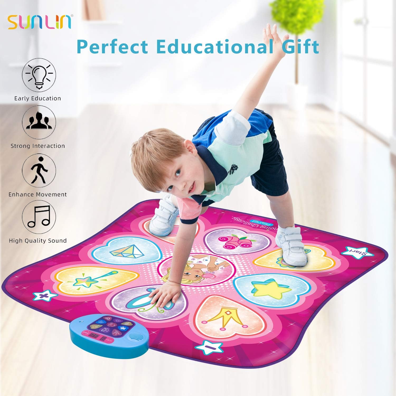 SUNLIN Dance Mat - Dance Mixer Rhythm Step Play Mat - Dance Game Toy Gift for Kids Girls Boys - Dance Pad with LED Lights, Adjustable Volume, Built-in Music, 3 Challenge Levels (35.4"X36.6"): Toys & Games