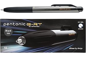 Pentonic GR-T Retractable Gel Pens, 10 Count, Black Ink, 0.7 mm Fine Point, Smooth Writing For Journaling, Note Taking, Office & School (1002363)