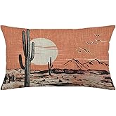 AOFANGGO Vintage Southwestern Landscape Pillow Cover 12x20 inch Sofa Cactus Pillowcase Western Equestrian Warm Earthy Tones Sunset Rust Throw Pillowcase Outdoor Lumbar Home Decoration