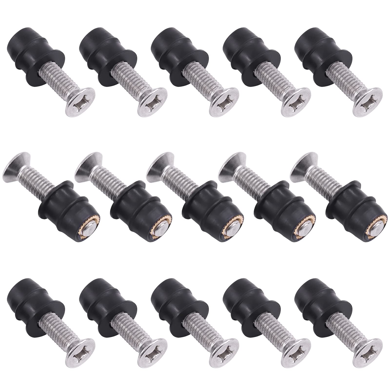 Cimeton 15 Pairs M6 Neoprene Well Nuts with Stainless Steel Pozi Screw Brass Copper Bolts Well Nut Kit for Kayak, Motorcycle, Boats (M6 x 30mm)