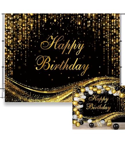Laeacco Happy Birthday Hintergrund 2,4 X 1,8 M – Schwarz-Gold Mit Glitzer, Sterne & Krone, Für Fotografie & Partydekoration (Erwachsene & Kinder)