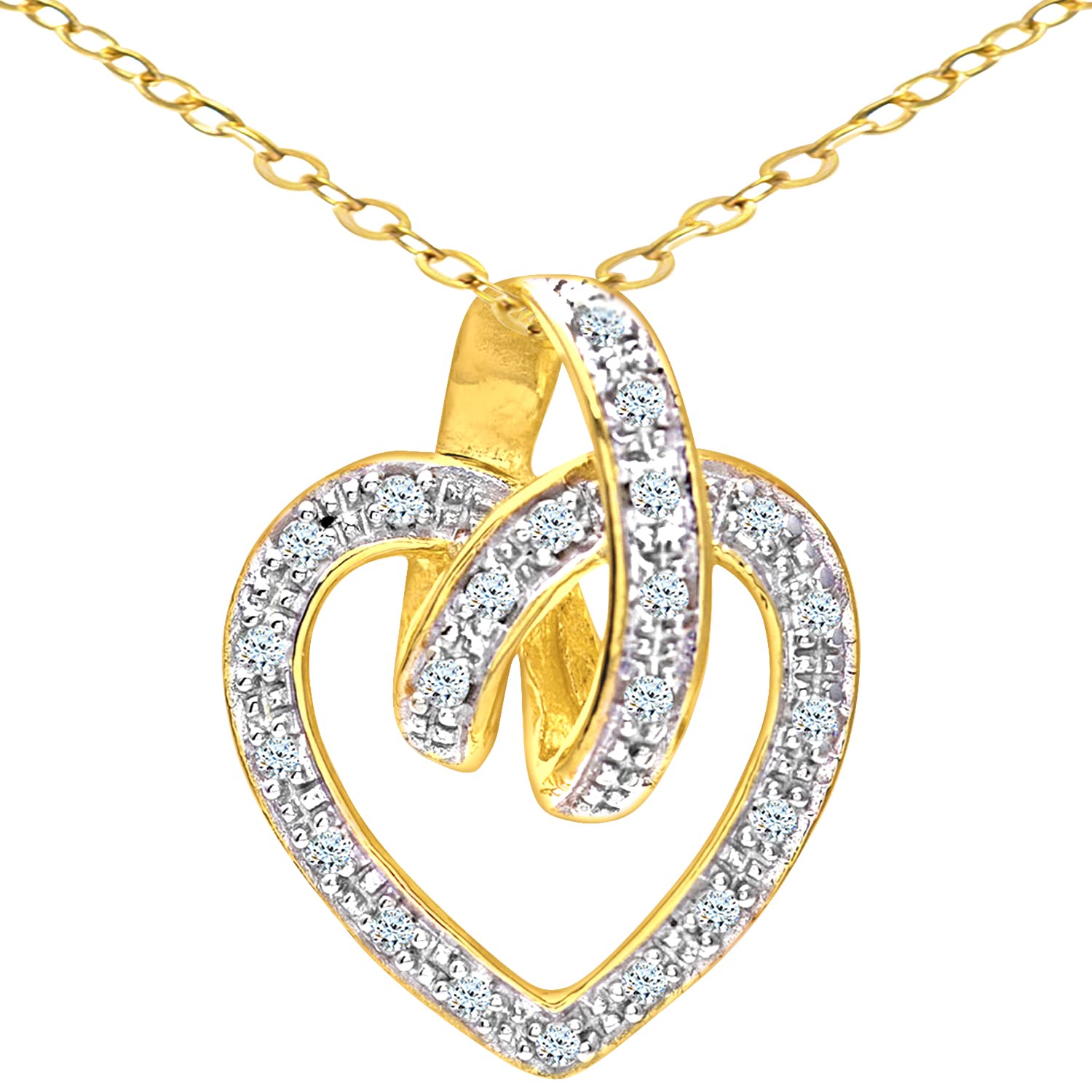Elegano 9ct Yellow Gold Necklace –Diamond Heart Twist Pendant Women’s Necklace