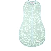 Woombie Original Baby Swaddling Blanket - Soothing, Cotton Zippered Swaddle - Wearable Newborn Blanket, Mint Alphabet, 14-19 lbs