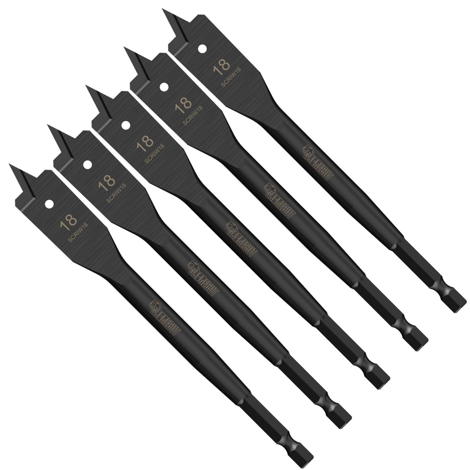 5 x SabreCut SCRIW18_5 18mm x 152mm Impact Rated Flat Wood Spade Bits for Softwood Hardwood Chipboard