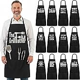 Chicingyou 12 Pcs Grill Master Apron Gifts for Men BBQ Beard Cooking Apron with 2 Pockets Waterproof Cooking Gifts with Quotes Christmas Stocking Stuffers Bulk for Dad Brother Boyfriend Husband