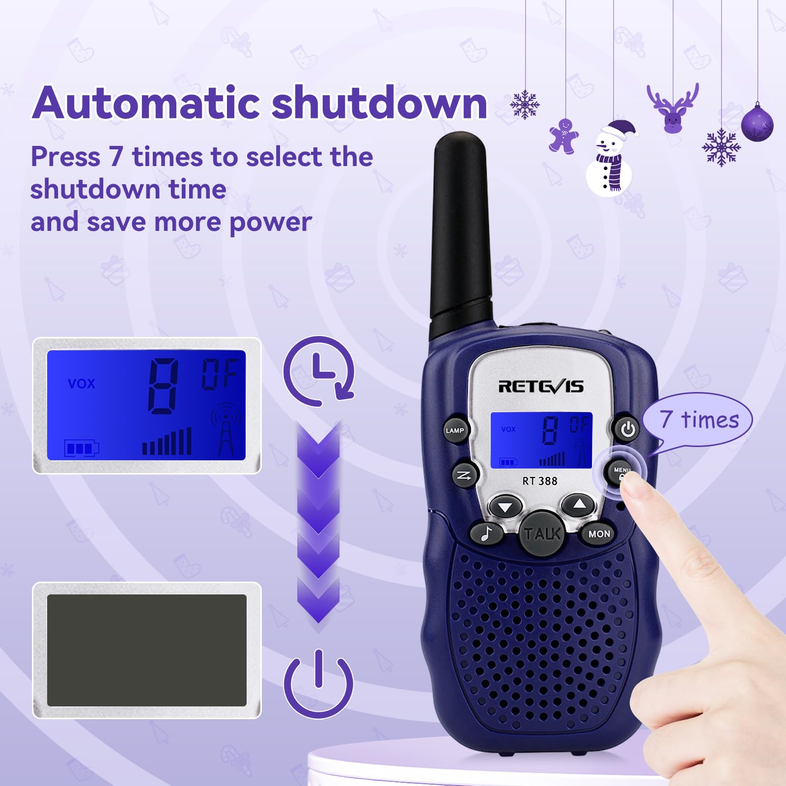 Retevis RT388 Walkie Talkie Kinder, Spielzeug Kinder mit Taschenlampe, Funkgeräte ab 4-12 Jahre, Weihnachten Geschenke Junge Mädchen für Familienspiel, Abenteuer (1 Paar, Dunkelblau) 4