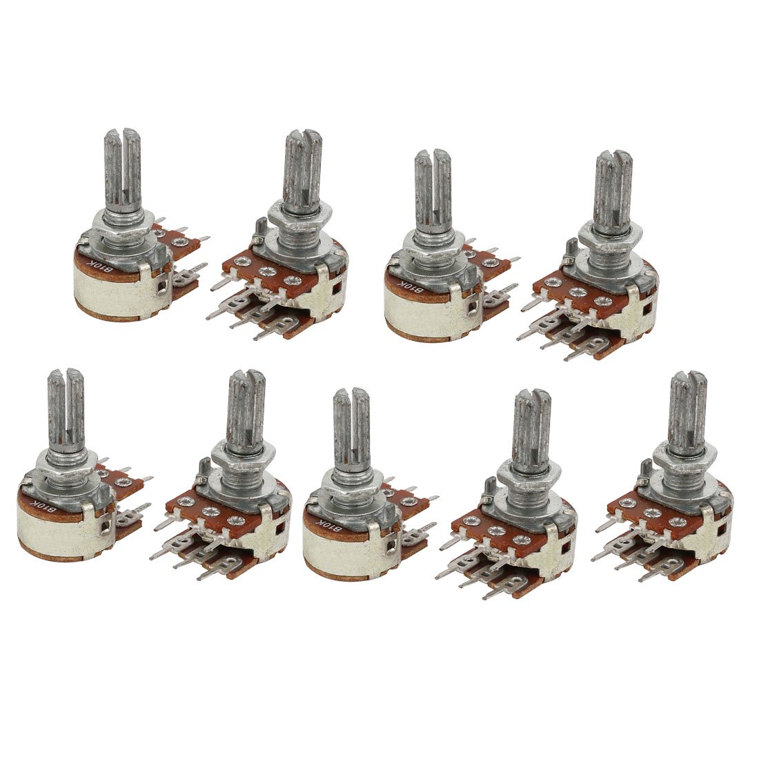Sourcingmap 9 Pcs 10K ohm 6 Terminal Split Shaft Rotary Linear Dual Taper Potentiometer