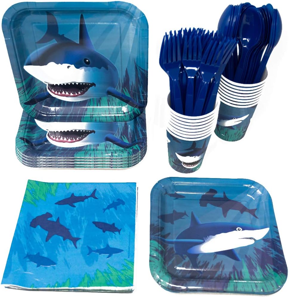 Shark Party Supplies Packs (113+ Pieces for 16 Guests!), Shark Tableware, Shark Party Supplies