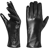 Hanotolo Womens Winter Leather Gloves -TouchScreen Warm Wool Lined Texting Driving Gloves