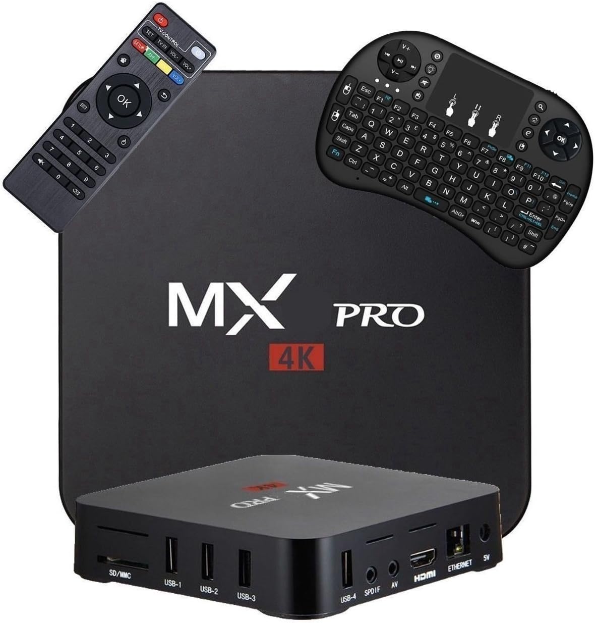 [Free Wireless Mini Keyboard] MX Pro Android TV Box Android 7.1 TV Box Amlogic S905w Quad-Core CPU 1GB RAM/8GB ROM with WiFi