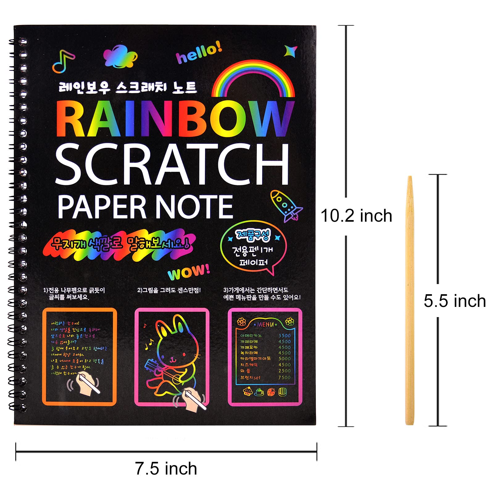 MEMX Scratch Art Books for Kids, 2 Pack Rainbow Magic Scratch Paper Black Scratch it Off Art Crafts Notes Boards Sheet with 2 Wooden Stylus for Best Gifts