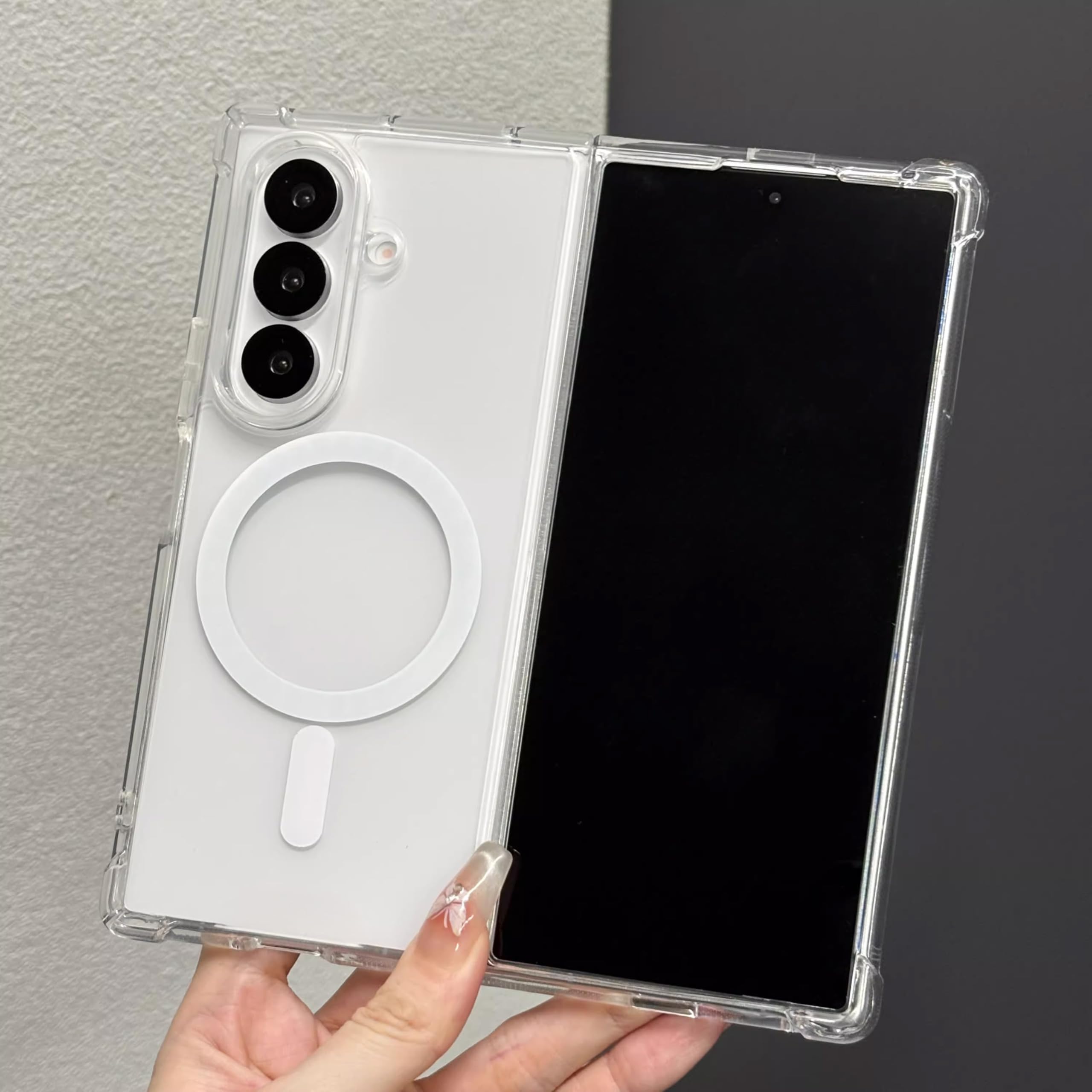Photo 1 of ioiFour for Samsung Galaxy Z Fold 7 Magnetic Clear Case, Compatible with Wireless Charger and Magsafe Card Wallet, Simplistic Transparent Shockproof and Drop-Proof Case (Fold 7)