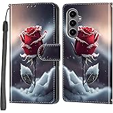 Haninsuze Case Wallet for Samsung Galaxy S25 FE 5G, [Kickstand] 3 Card Holder Stand [Shockproof TPU Interior Shell], PU Leather Magnetic Protective Flip Cover 6.7" 2025, Snow Rose