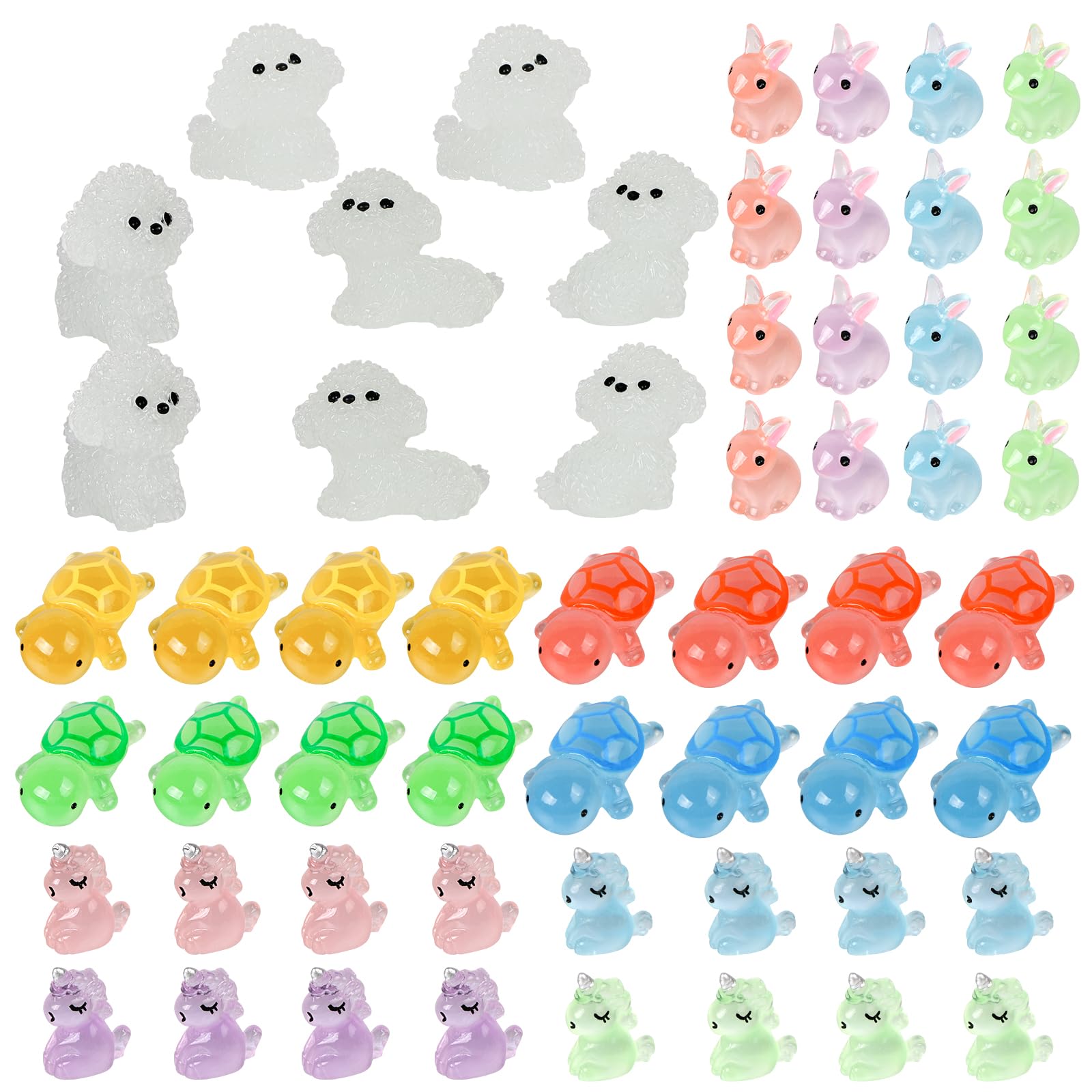 LALASTYLE 56pcs Luminous Animal Toy Set - Glow in the Dark Miniature Tortoise, Dogs, Rabbit, Unicorn, Landscape for Garden Dollhouse Decoration