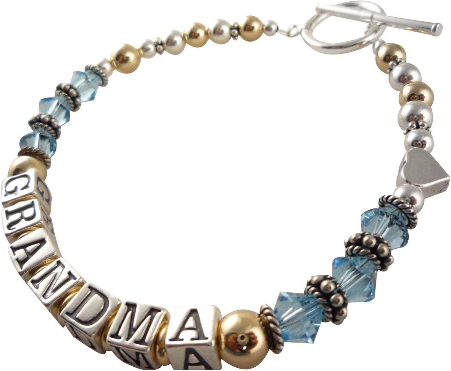 Grandma Sterling Silver Heart Bead Personalized Bracelet with Any Name