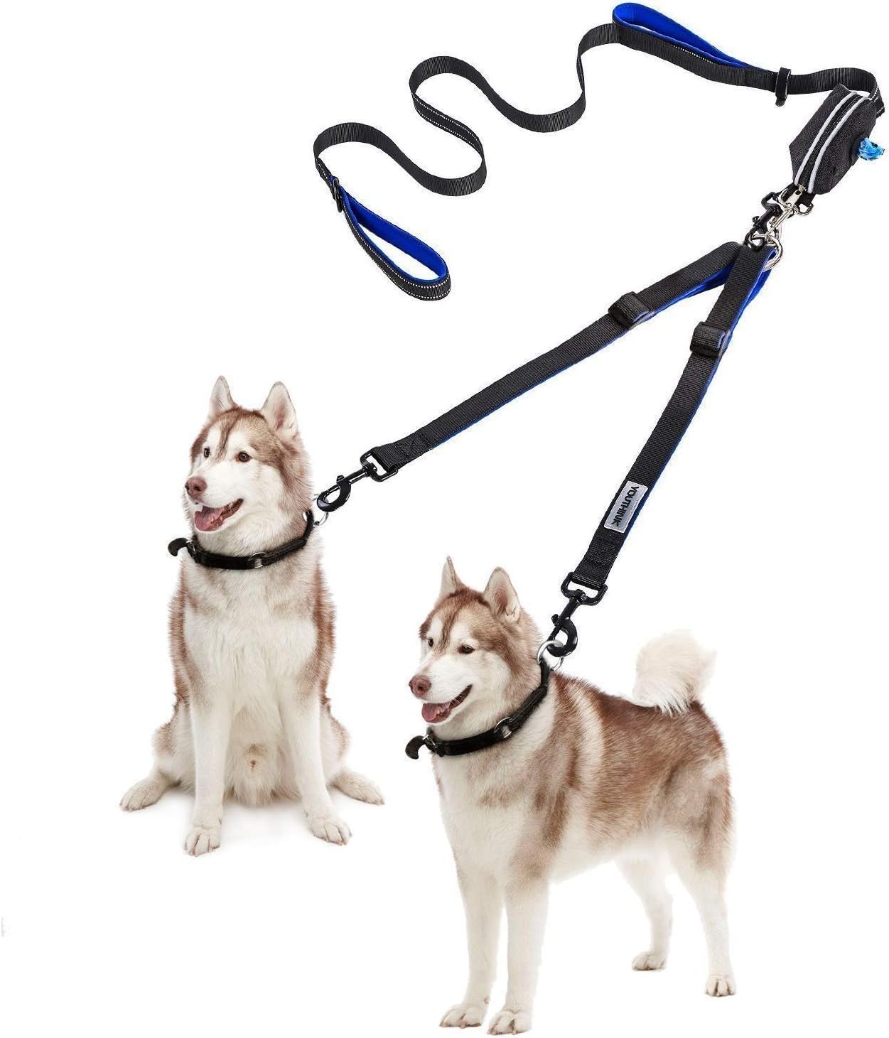 YOUTHINK Correa de Perro Doble Entrenamiento Caminar 2M, hasta 180 Libras de Perros, Reflectantes y Extensibles, con 2 Manija Acolchada con Dispensador de Bolsas Mascota