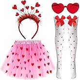 BleSky Valentines Tutu Costume Women Pink Tutu for Girls Red Heart Headband with Sunglasses Halloween 80s Cosplay Birthday Party