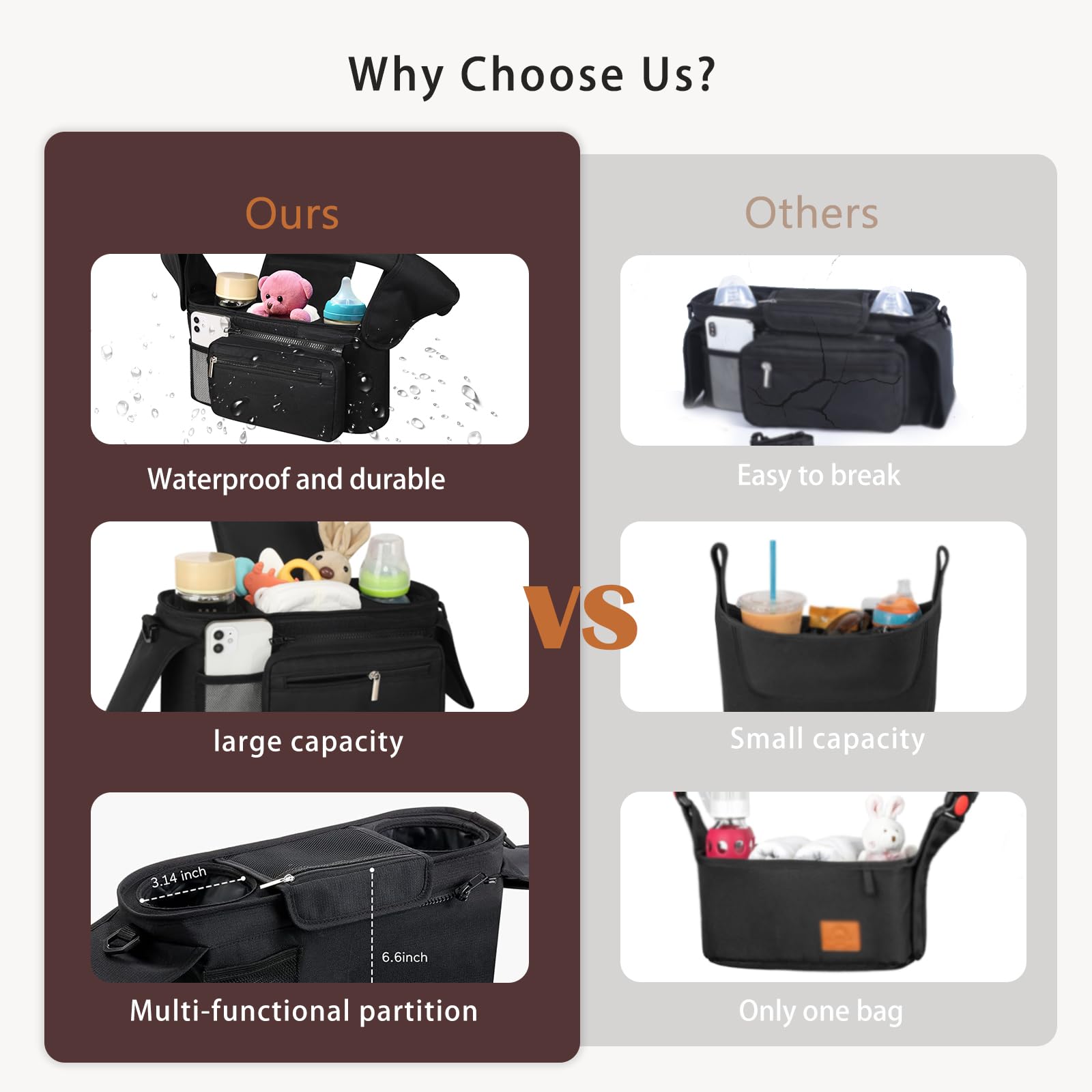 Stroller Accessories Stroller Organizer Stroller Caddy Stroller Cup Holder, Universal Fits Doona Car Seat Stroller, Evenflo Shyft Dualride, Doona Accessories, Bob, Uppababy Vista v2 Accessories Etc
