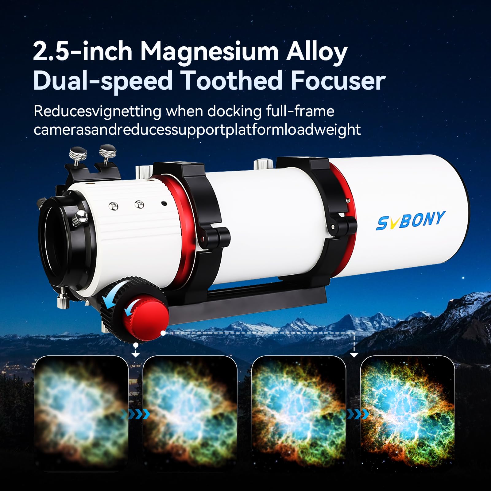 SVBONY Telescopio SV550, Refractor Apocromático Triplete 80ED F6 OTA, Enfocador Rap de Micro-Reducción de 2.5, Distancia de Enfoque Trasero de 87 mm, Telescopio para Adultos de Alta Potencia, para Astrofotografía y Visual de Cielo Profundo SVBONY Telescopio SV550, Refractor Apocromático Triplete 80ED F6 OTA, Enfocador Rap de Micro-Reducción de 2.5, Distancia de Enfoque Trasero de 87 mm, Telescopio para Adultos de Alta Potencia, para Astrofotografía y Visual de Cielo Profundo