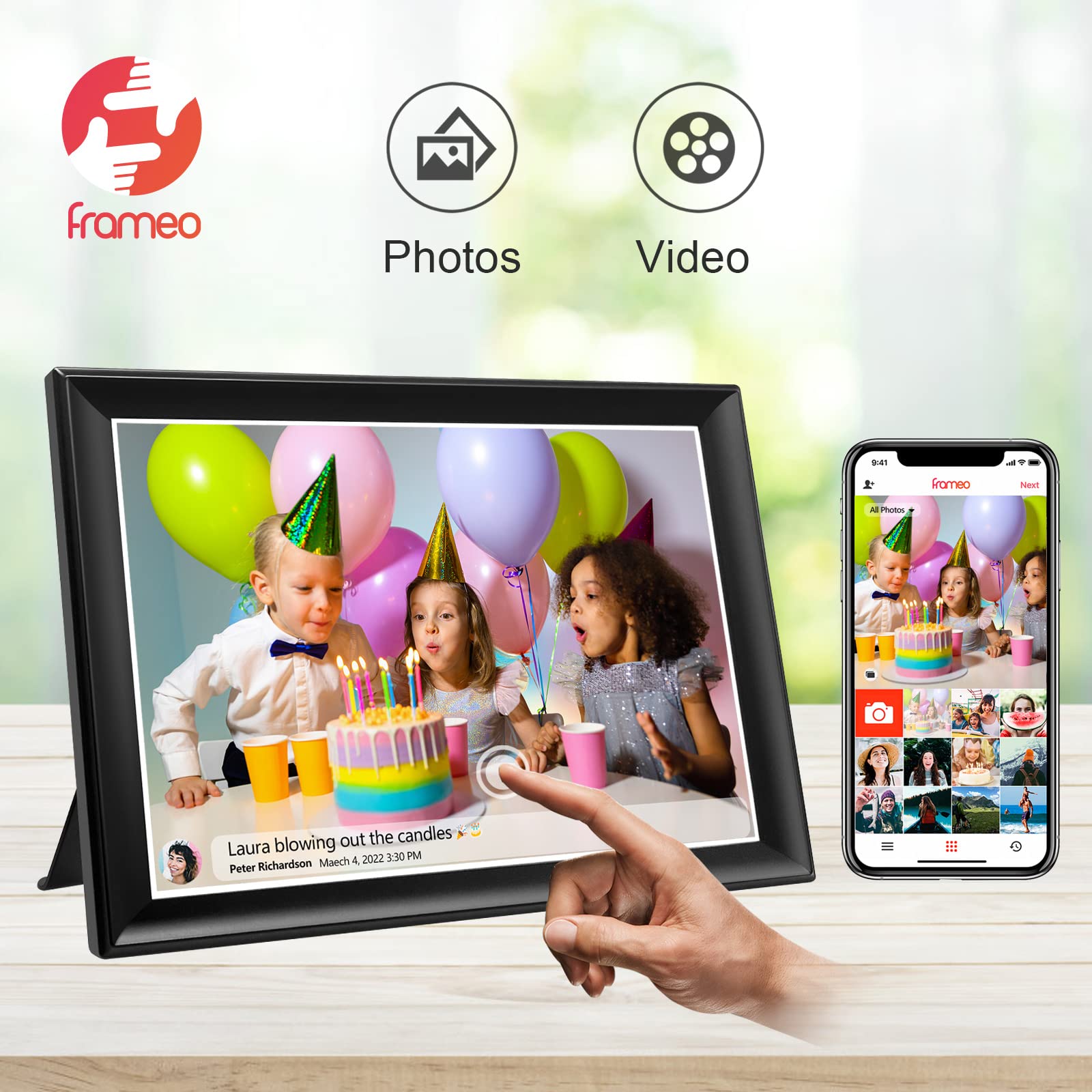 64GB FRAMEO 10.5 Inch Smart WiFi Digital Photo Frame 1920x1280 FHD IPS LCD Touch Screen, Auto-Rotate, 64GB Storage, Support SD Card & USB Drive, Share Moments Instantly via Frameo App from Anywhere
