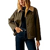Yeokou Womens Casual Jacket Crop Barn Trench Coat Long Sleeve Button Down Oversized Jacket with Pockets Outerwear