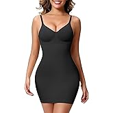 HEPOE Shapewear Slip for Women Under Dress, V Neck Tummy Control Full Dress Slip, Built in Bra Body Shaper