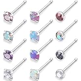 Kridzisw 18G 20G 22G Nose Rings Studs 316L Surgical Steel Straight Screw L Shaped Nose Studs for Women Men CZ Opal Size 1.5mm 2mm 2.5mm 3mm