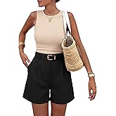 BTFBM 2 Piece Sets for Women Summer 2026 Sleeveless Matching Short Sets Tank Crew Neck Airport Travel Outfits Pockets