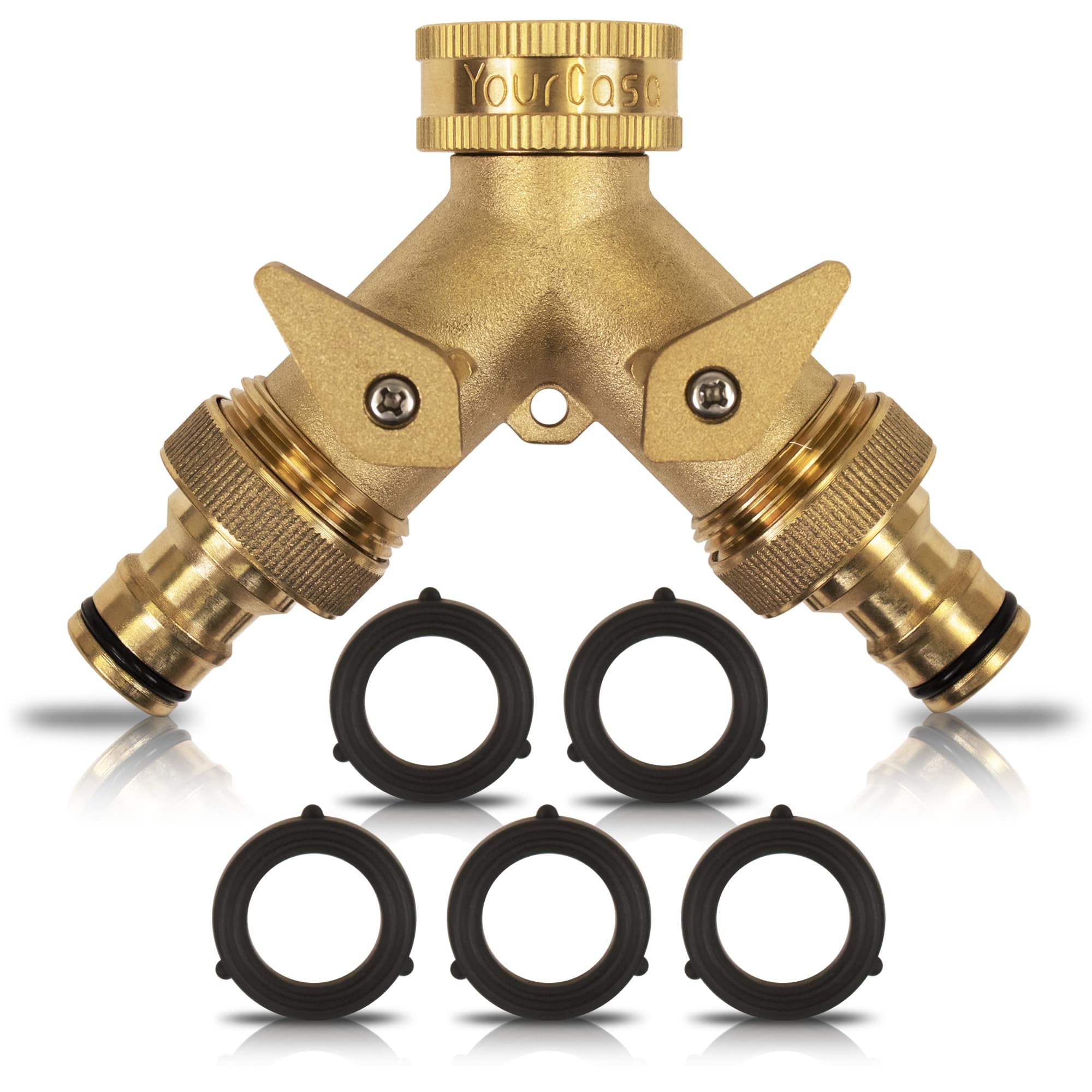 ourCasa® Y-Splitter for Use in Home and Garden, 2-Way Y-Splitter with 2 Separate Shut-off Valves, G 3/4 Inch Water Connection Distributor (Y Splitter with Hose Connections)