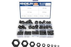 NINDEJIN 326 pcs Metric Black Hex Nuts Assortment Kit M2 M2.5 M3 M4 M5 M6 M8 M10 M12 Assorted Metric Hardware Nuts Set 9 Sizes Carbon Steel Metal Hex Nuts for Screw Bolt