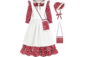 Aoiviss Pioneer Girls Dress Floral Colonial Prairie Costumes for Little Kids with Apron and Bonnet