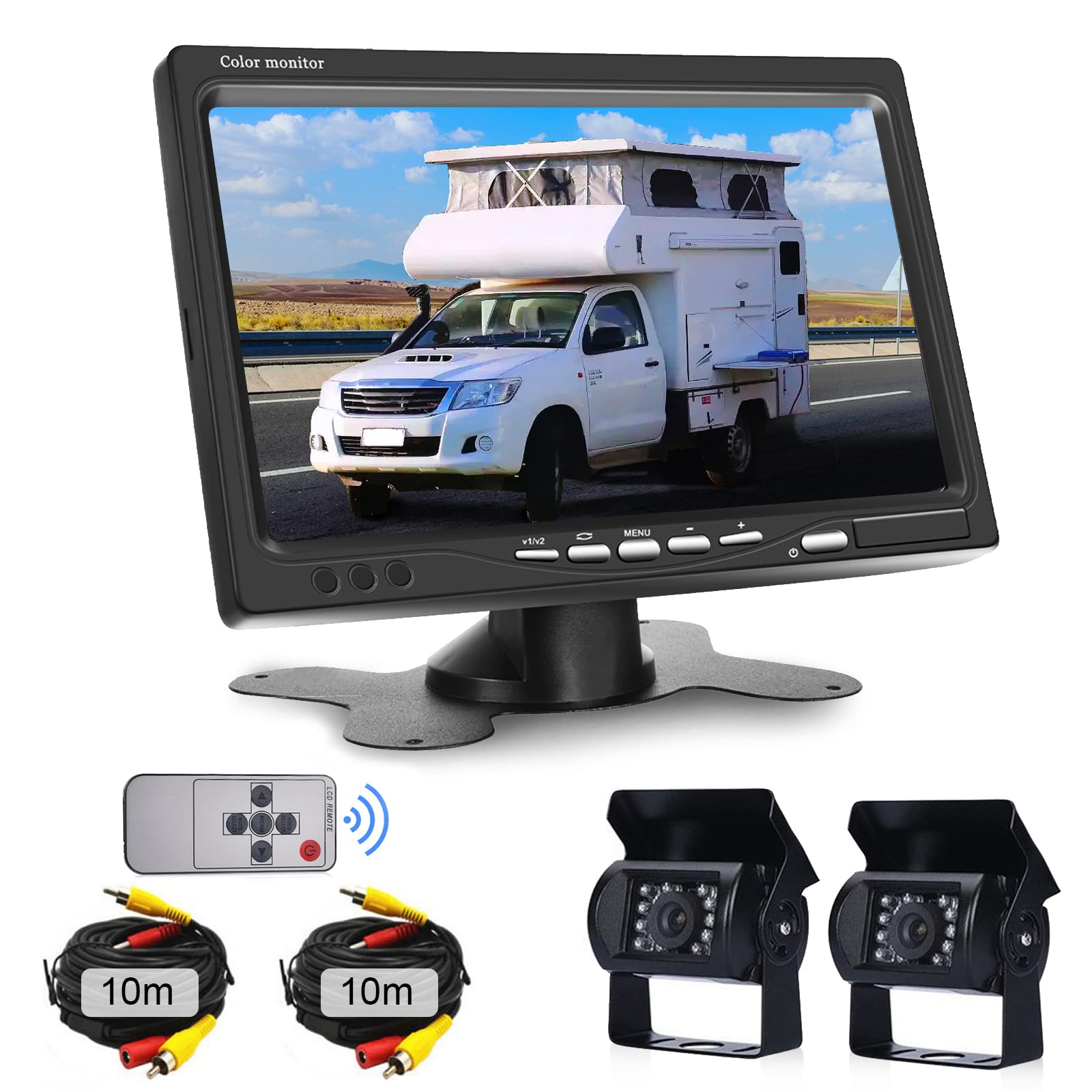 YYKJ Car Reversing Camera Kit, Vehicle Backup Camera System with IP68 Waterproof IR Night Vision Rear View Camera and 4.3'' TFT LCD Rear View Monitor and 33ft cable for RV/Bus/Truck/Trailer