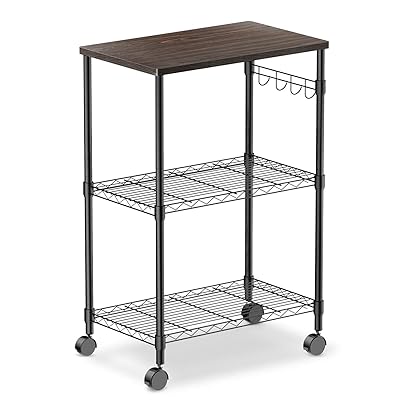 alvorog Microwave Cart on Wheels, 3-Tier Rolling Kitchen